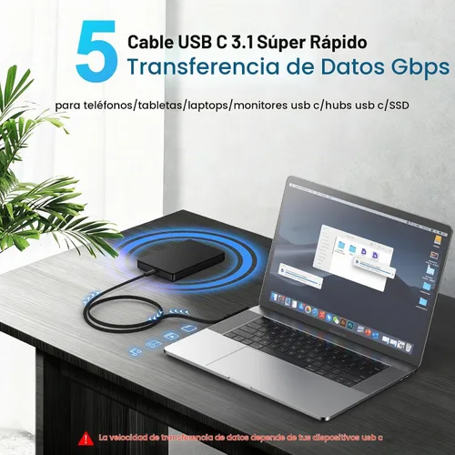 Vista 5 de Cable de carga invisible de 240 W, carga rápida USB C a USB C, cable de carga trenzado para Samsung Galaxy A17/A37/A16/A15/S26