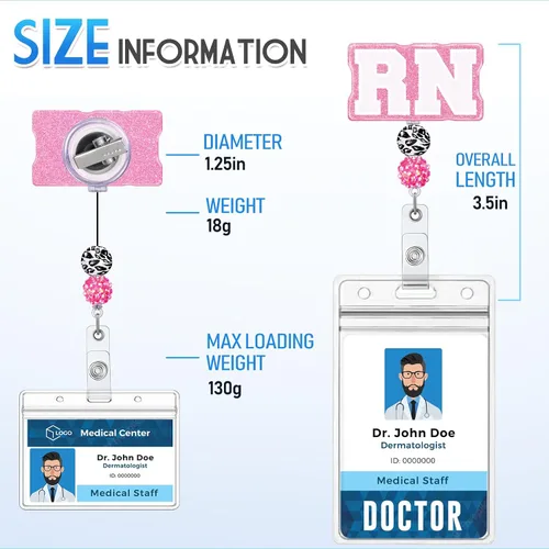 Vista 5 de Plifal Carrete de identificación RN retráctil con clip para ID para enfermera, etiqueta de nombre de enfermería linda, tarjeta blanca, cocodrilo