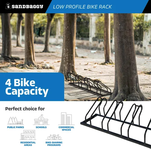 Vista 4 de Sandbaggy Portabicicletas comercial de perfil bajo, para exteriores, montaje en superficie, acero - 4 bicicletas (4 de capacidad (perfil bajo), 1)