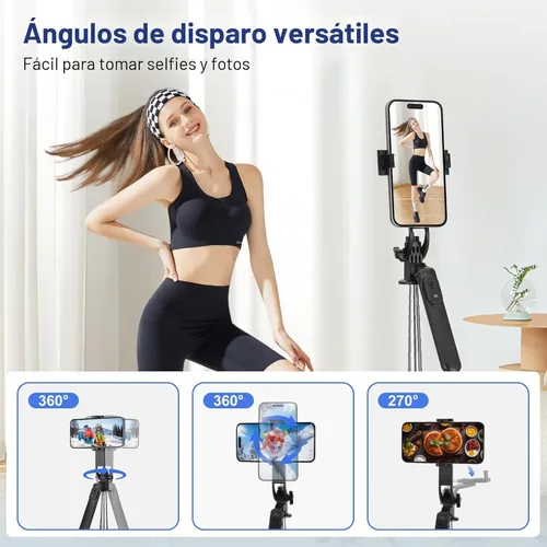 Vista 3 de Trípode de metal para selfie stick para iPhone con luz, selfiestick de teléfono celular de 70 pulgadas con control remoto, soporte de trípode