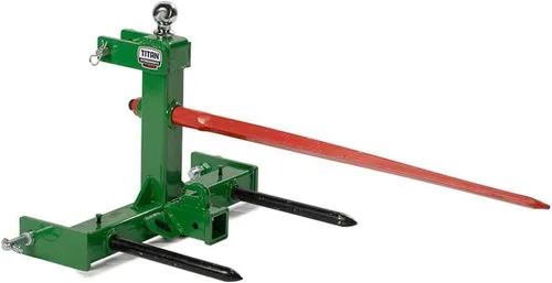 Vista 10 de Titan Attachments Enganche de remolque de tractor de cuello de cisne de 3 puntos, lanza de pacas de heno de 43 pulgadas y estabilizadores, se adapta