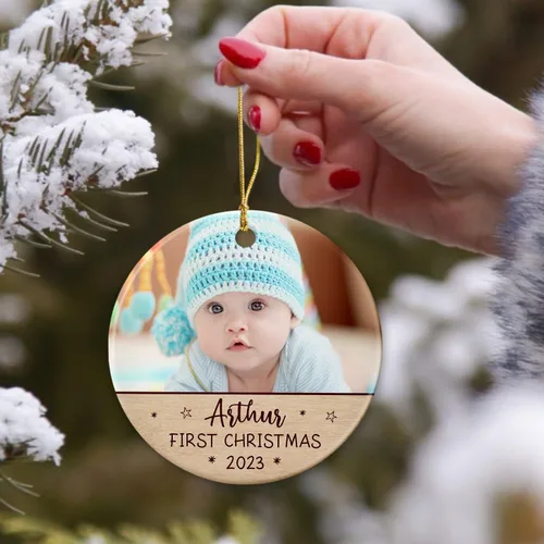 Vista 2 de Primer adorno de Navidad para bebé, adorno de cerámica de Navidad para bebé 2025, primera decoración de árbol de Navidad del bebé, marco de fotos