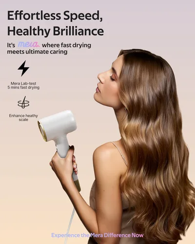 Vista 8 de Mera Bio-Ionic - Secador de pelo para mujer, secado rápido profesional de 1400 W con difusor y concentrador, tecnología de iones negativos