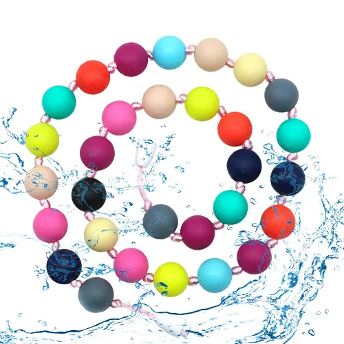Vista 4 de Choneer Collares masticables de silicona para niños autistas, 2 piezas de ayuda sensorial para masticar, multicolor