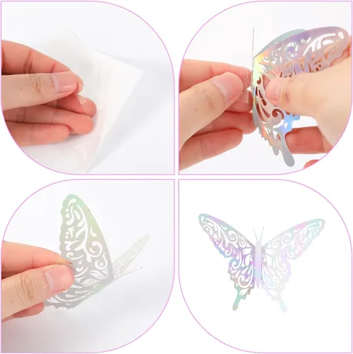 Vista 5 de AIEX 24 calcomanías de pared de mariposa 3D, adornos de mariposa 3D, calcomanías vívidas extraíbles con 3 tamaños diferentes para decoración