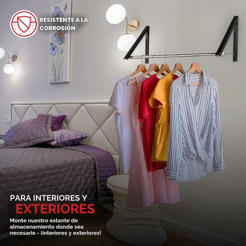 Vista 7 de Doble Perchero Plegable para Ropa con Barra Extensible, Perchero Retráctil Montado en Pared para Secador de Ropa, Barra de Secado Colgante, Pequeños