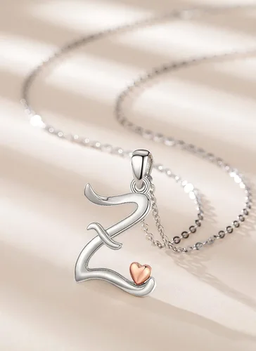 Vista 2 de CELESTIA Collares con iniciales de plata de ley 925, 26 letras con corazón de oro rosa, cadena de 18 pulgadas
