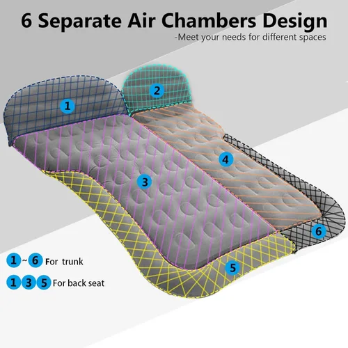 Vista 6 de Colchón de aire de coche para Xpeng P7 2020-2024, asiento trasero inflable engrosado, cama de viaje para campamento, bomba de aire, 2 almohadas, gris