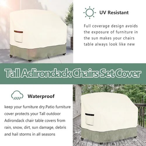 Vista 5 de Juego de sillas altas Adirondack para sillas de balcón de polietileno con bandeja de conexión, taburetes de patio, 100% impermeable, resistente Beige