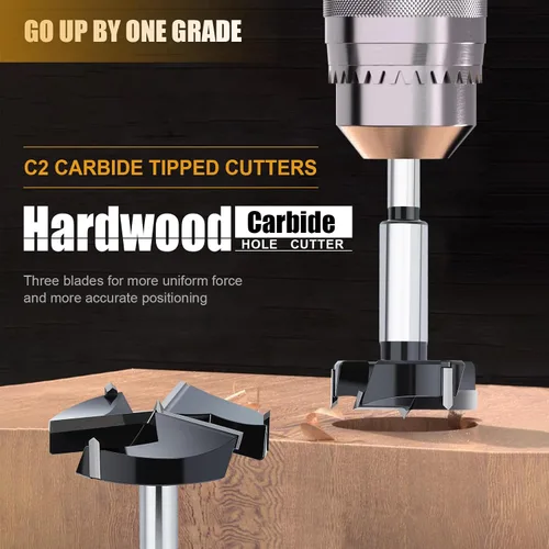Vista 5 de Broca Forstner de 1-1/2" 38mm, con triple hélice y punta de carburo de tungsteno, para madera dura y blanda, kits de herramientas de corte