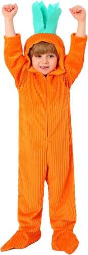 Vista 2 de shyhand Pijama con capucha de conejo de Pascua, diseño de zanahoria, unisex, disfraz de animal de una pieza para niños y niñas de 4 a 10 años
