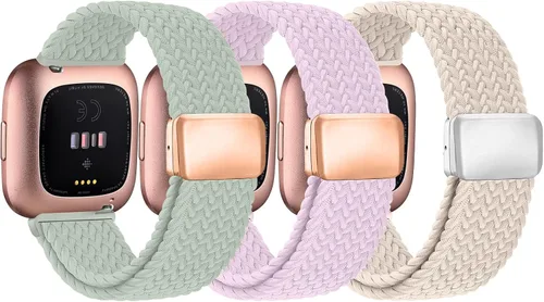 Vista 8 de Paquete de 8 bandas elásticas compatibles con Fitbit Versa 2/Lite/SE para mujeres y hombres, correa trenzada de nailon elástico ajustable Solo Loop