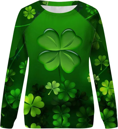 Vista 4 de Camiseta para el día de San Patricio para mujer, camiseta de manga larga, sudadera básica