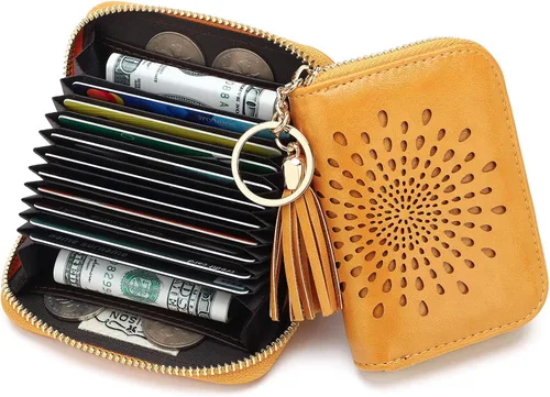 Vista 8 de APHISON RFID - Porta tarjeta de crédito con cremallera carteras pequeñas para mujer en cuero estilo girasol para mujer y niña caja de regalo 1927