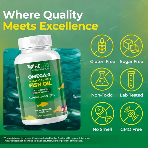 Vista 9 de Suplemento de aceite de pescado Omega 3 (90 unidades) Aceite de pescado omega3 capturado en la naturaleza, alto EPA DHA, rico en ácidos grasos