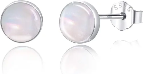 Vista 7 de Aretes pequeños de plata de ley 925 con forma redonda de nácar de 0.197 in, hipoalergénicos para orejas sensibles, joyería de perlas, regalo del día