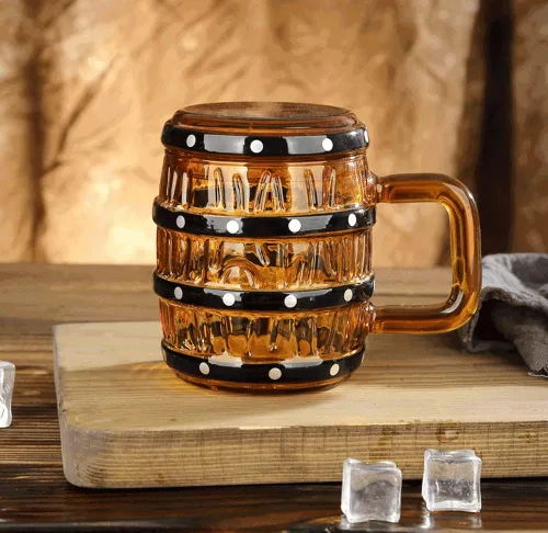 Vista 3 de Vaso de madera en forma de barril de vidrio taza de cerveza con forma de barril de vidrio con tapa