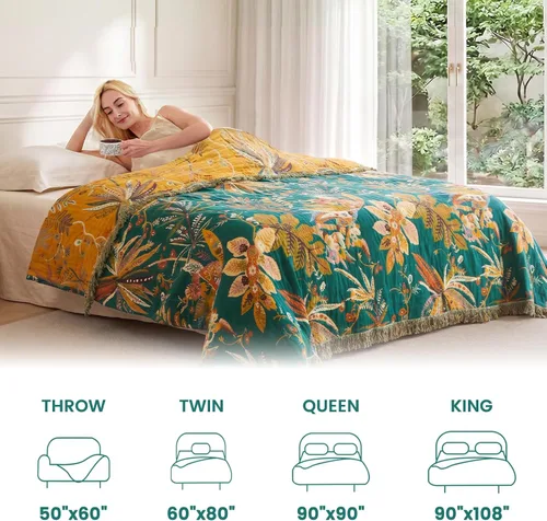 Vista 68 de MSGKV - Manta bohemia/primaveral de algodón para sofá y sala de estar, de gasa acogedora, de 50 x 60 pulgadas 50"x60" Cotton Throw, Woven Bird