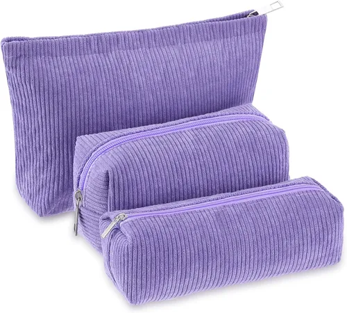 Vista 9 de Huhumy Juego de 3 bolsas de maquillaje para mujeres, bolsa cosmética de pana con sonrisa estética, bolsa de viaje para artículos de tocador, linda