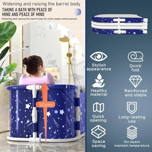 Vista 2 de Bañera portátil, bañera plegable de 45 pulgadas para adultos, baño familiar separado para spa, bañera de terapia para cabina de ducha, spa caliente