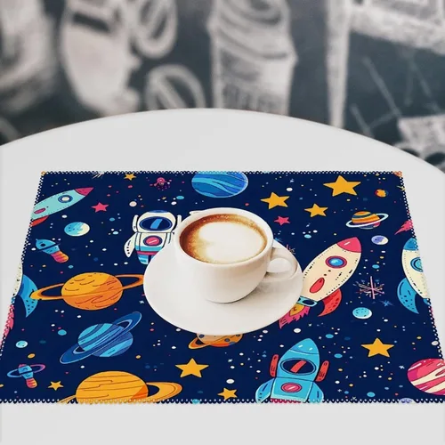 Vista 7 de Spaceship Astronaut Placemats Set of 6 Resistant Table Mats Washable Place Mats for Dinner Party Table Decoration