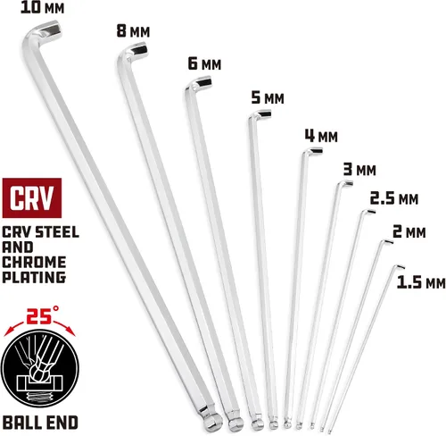 Vista 3 de Powerbuilt Juego de llaves hexagonales de extremo de bola de brazo largo métrico de 9 piezas, llave Allen, brazo extralargo, extremo de bola