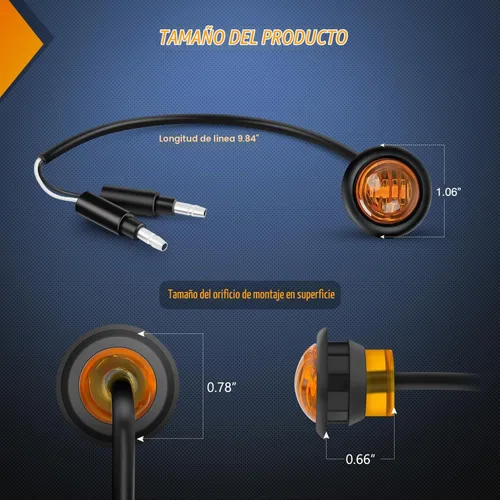 Vista 2 de Nilight Luz de marcador redonda de 3/4 pulgadas, 10 unidades, luz LED ámbar de separación, 2 conectores, indicadores laterales, luces de bala IP68