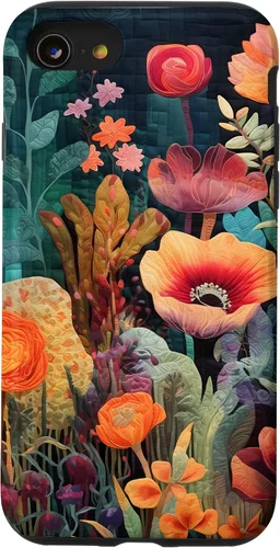 Vista 18 de iPhone 16 Flores coloridas en funda de edredón óptica, flores