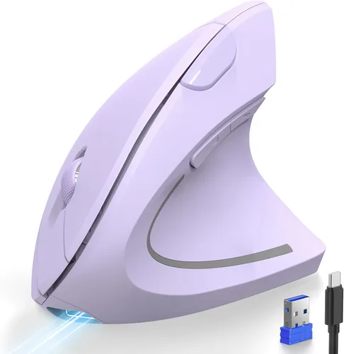 Vista 11 de TECKNET Ratón Ergonómico, Ratones Verticales Recargables 2.4G+Bluetooth 6 DPI Ajustables, Ratón Óptico Inalámbrico para Túnel Carpiano Mano Derecha