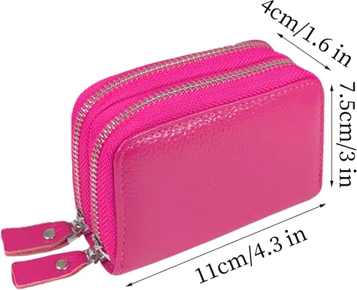 Vista 57 de Cartera de cuero para mujer, con doble tarjeta, tarjetero con cremallera, múltiples compartimentos, bloqueo RFID C-W-1, Rosado, Talla única