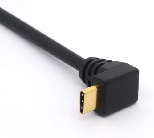 Vista 5 de Cable de extensión USB tipo C de 9.8 in, chapado en oro, USB 3.0 macho a 90 grados hacia arriba en ángulo descendente, cable tipo C, cable adaptador