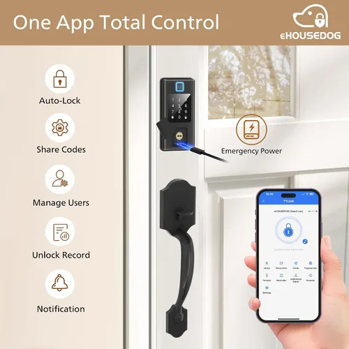 Vista 3 de EHD-SF01, cerradura inteligente de huellas dactilares, cerradura de puerta de entrada sin llave, cerradura de teclado con pantalla táctil, cerradura