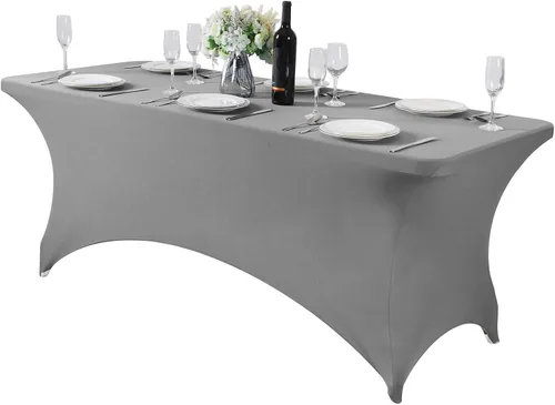 Vista 24 de Mantel de elastano para mesa de 6, 4 o 8 pies, universal, ajustable, para fiestas, banquetes, bodas y eventos, color verde manzana