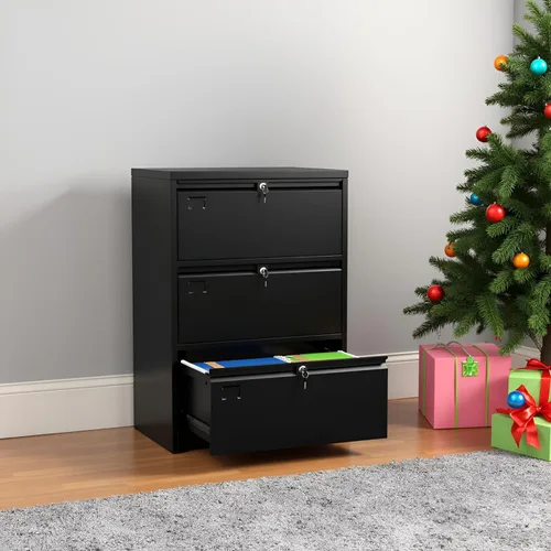 Vista 7 de SUXXAN Archivador de 3 cajones, archivador lateral con 3 cerraduras para oficina en casa, archivadores negros con soporte para tarjetas de visita
