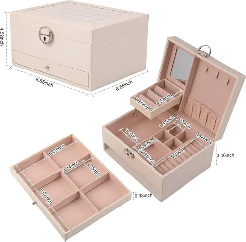 Vista 3 de JinHuoHuo Joyero joyero grande joyero para mujer estuche grande de almacenamiento de joyas de 3 capas cajas de regalo de joyería regalo vintage