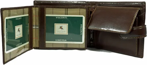 Vista 3 de Visconti Monza - Cartera italiana esmaltada de piel suave con 5 pliegues cuádruples, Marrón