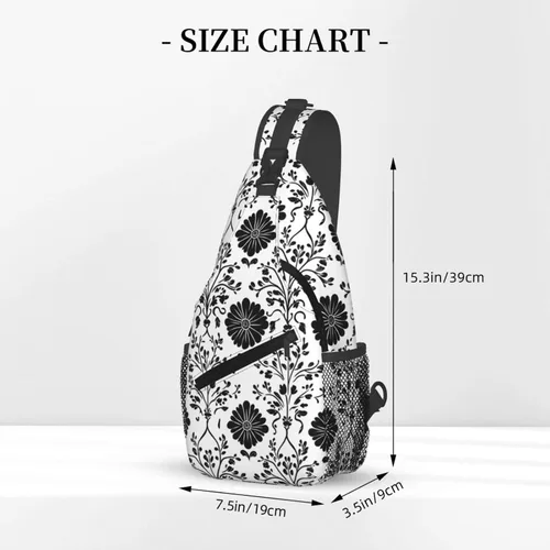 Vista 2 de Small Crossbody Bags for Women Men - Vintage Flower Black Print Adjustable Shoulder Bag Fanny Packs Belt Sling Bag Crossbody Purses Backpack for