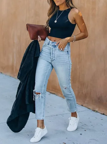 Vista 8 de REORIA - Camisetas ombligueras sin mangas y con espalda cruzada para mujer, ombligueras sexys con cuello halter