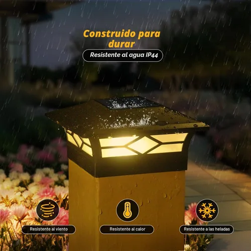 Vista 3 de Luces Solares para Tapas de Postes Exteriores Paquete de 4, Impermeables, Alimentadas por Energía Solar, Luces para Postes de Terraza y Valla