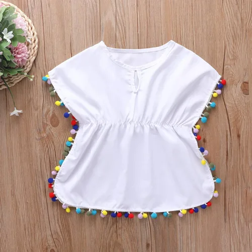 Vista 2 de Traje de baño para niña con borlas, vestido de playa con pompones, ropa de verano