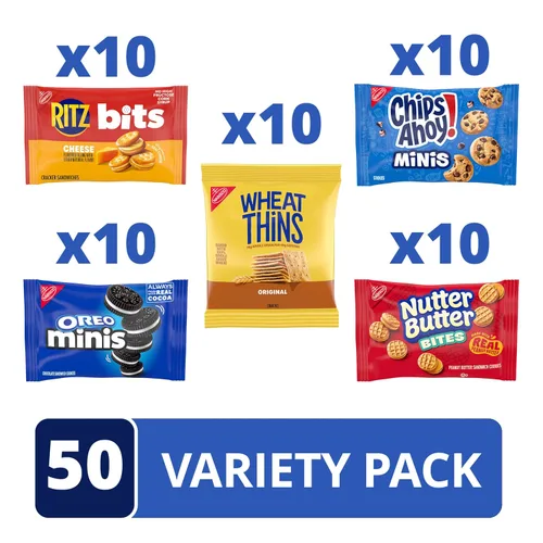 Vista 3 de Galletas OREO Mini, Mini CHIPS AHOY! Galletas, RITZ Bits Galletas de queso, bocadillos Nutter Butter y galletas Wheat Thins, paquete surtido Nabisco