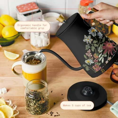Vista 5 de Hervidor eléctrico de cuello de cisne 1 litro 1200 W, acero inoxidable, té para verter sobre café, apagado automático, base de alimentación