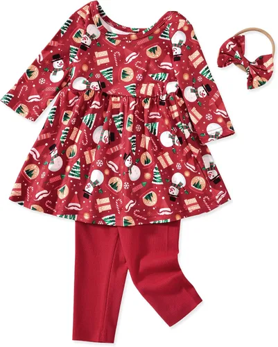 Vista 7 de Aalizzwell Conjunto de túnica floral para niñas pequeñas para otoño e invierno Naranja