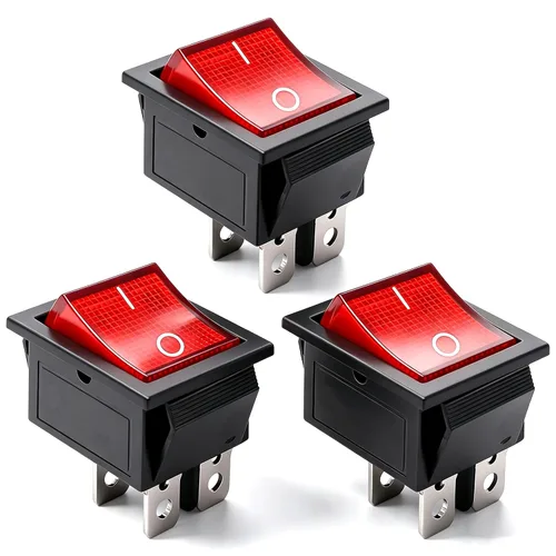 Vista 6 de mxuteuk 5 unids Snap-in AC110/120V Interruptor basculante redondo iluminado Interruptor de alimentación de palanca de barco Luz roja SPST ON-Off 3