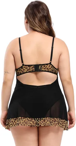 Vista 4 de Chic Lover Conjunto de ropa interior para mujer, talla grande, con tirantes y encaje, babydoll