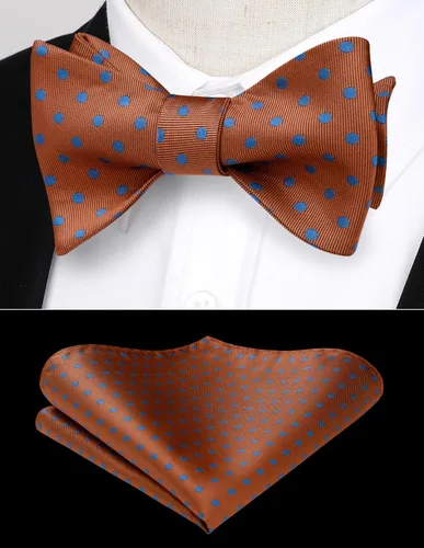 Vista 6 de HISDERN Pajaritas para hombre, diseño de lunares, corbatín y bolsillo cuadrado, clásico, esmoquin de negocios, boda, pajaritas, pañuelo