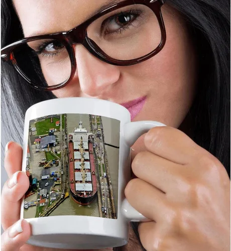 Vista 2 de 3dRose Container Ship Panama Canal Magic - Taza transformadora, 11 onzas