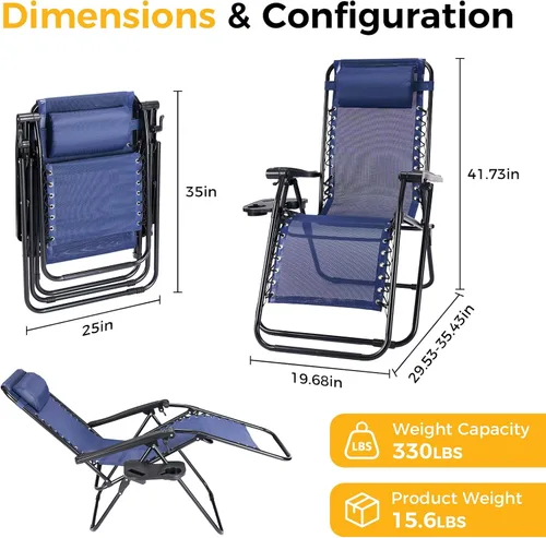 Vista 2 de NEWBULIG Juego de Sillas de Gravedad Cero de 2, Silla de Salón Plegable Portátil Ajustable para Acampar, Sillas Reclinables con Cojín Ajustable