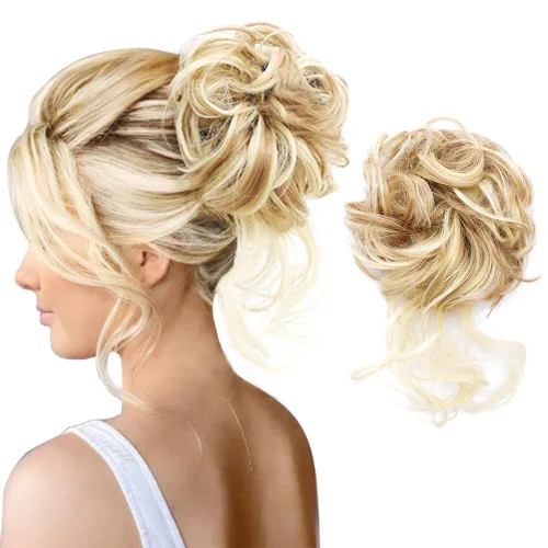 Vista 17 de KETHBE Moño desordenado, extensión de moños de pelo despeinado, banda elástica para el cabello, moño rizado para mujeres (negro)