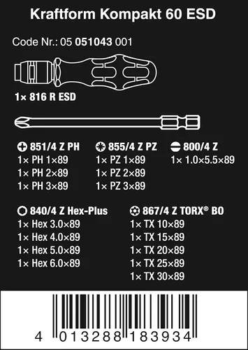 Vista 2 de Wera 05051043001 Kraftform Kompakt 60 ESD, 17 piezas